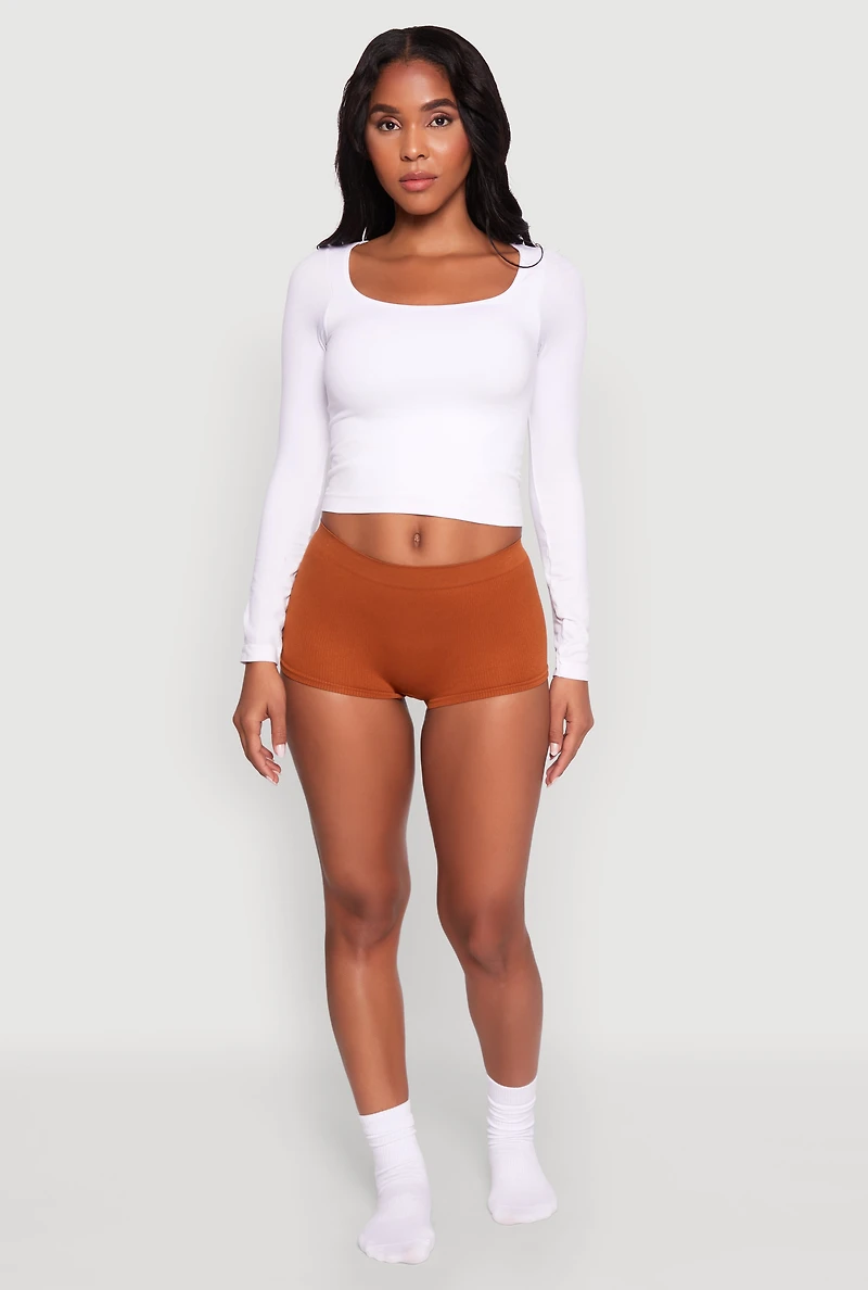 Seamless Ribbed Knit Solid Boyshort Panty