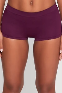 Womens Seamless Ribbed Knit Solid Boyshort Panty, Purple, Size L