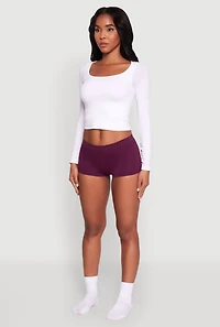 Womens Seamless Ribbed Knit Solid Boyshort Panty, Purple, Size L