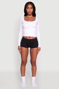Womens Seamless Ribbed Knit Boyshort Panty, Black, Size M