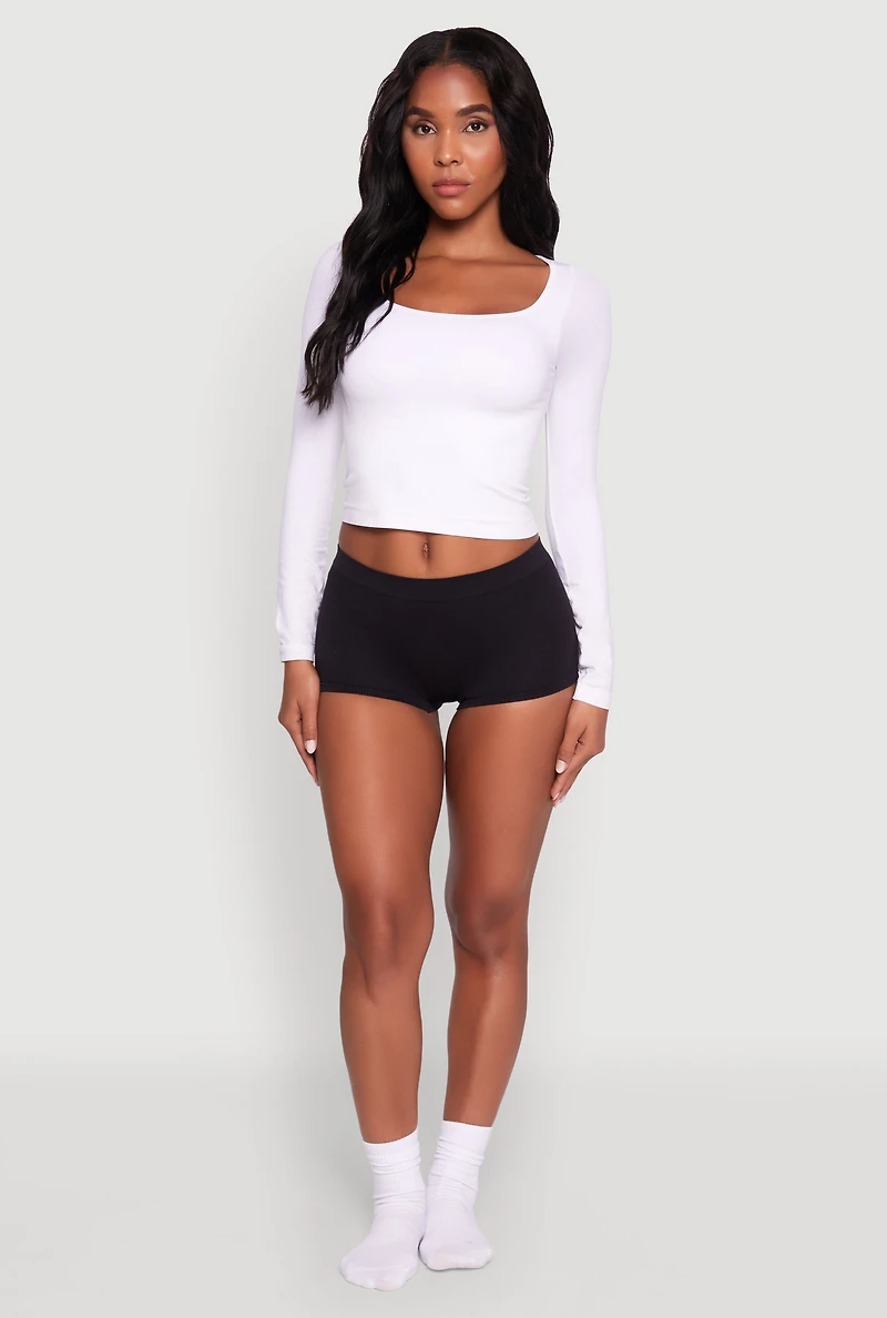 Womens Seamless Ribbed Knit Boyshort Panty, Black, Size M