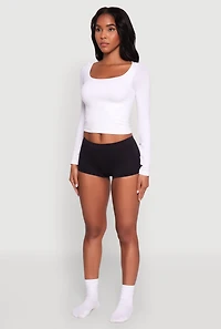 Womens Seamless Ribbed Knit Boyshort Panty, Black, Size M