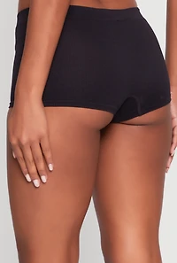 Womens Seamless Ribbed Knit Boyshort Panty, Black, Size M
