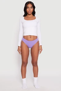 Womens Seamless Ribbed Knit Bikini Panty, Purple, Size XL