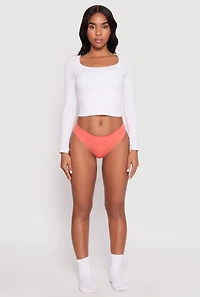 Womens Seamless Ribbed Knit Bikini Panty, Orange, Size L