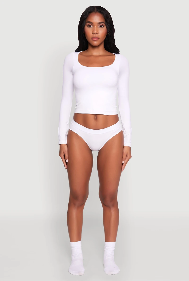 Womens Basic Seamless Ribbed Knit Bikini Panty, White,