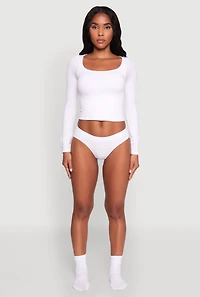 Womens Basic Seamless Ribbed Knit Bikini Panty, White,