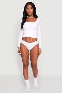 Womens Basic Seamless Ribbed Knit Bikini Panty, White,