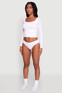 Womens Basic Seamless Ribbed Knit Bikini Panty, White,