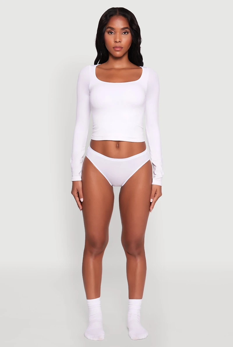 Womens Laser Cut Seamless Bikini Panty, White, Size M