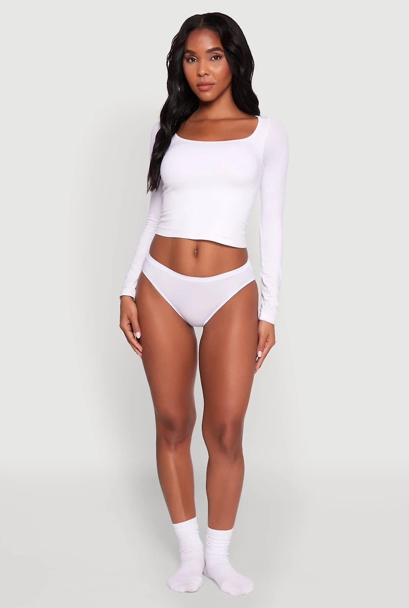 Womens Laser Cut Seamless Bikini Panty, White, Size M