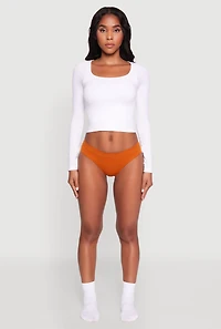 Womens Seamless Ribbed Knit Bikini Underwear, Orange, Size L