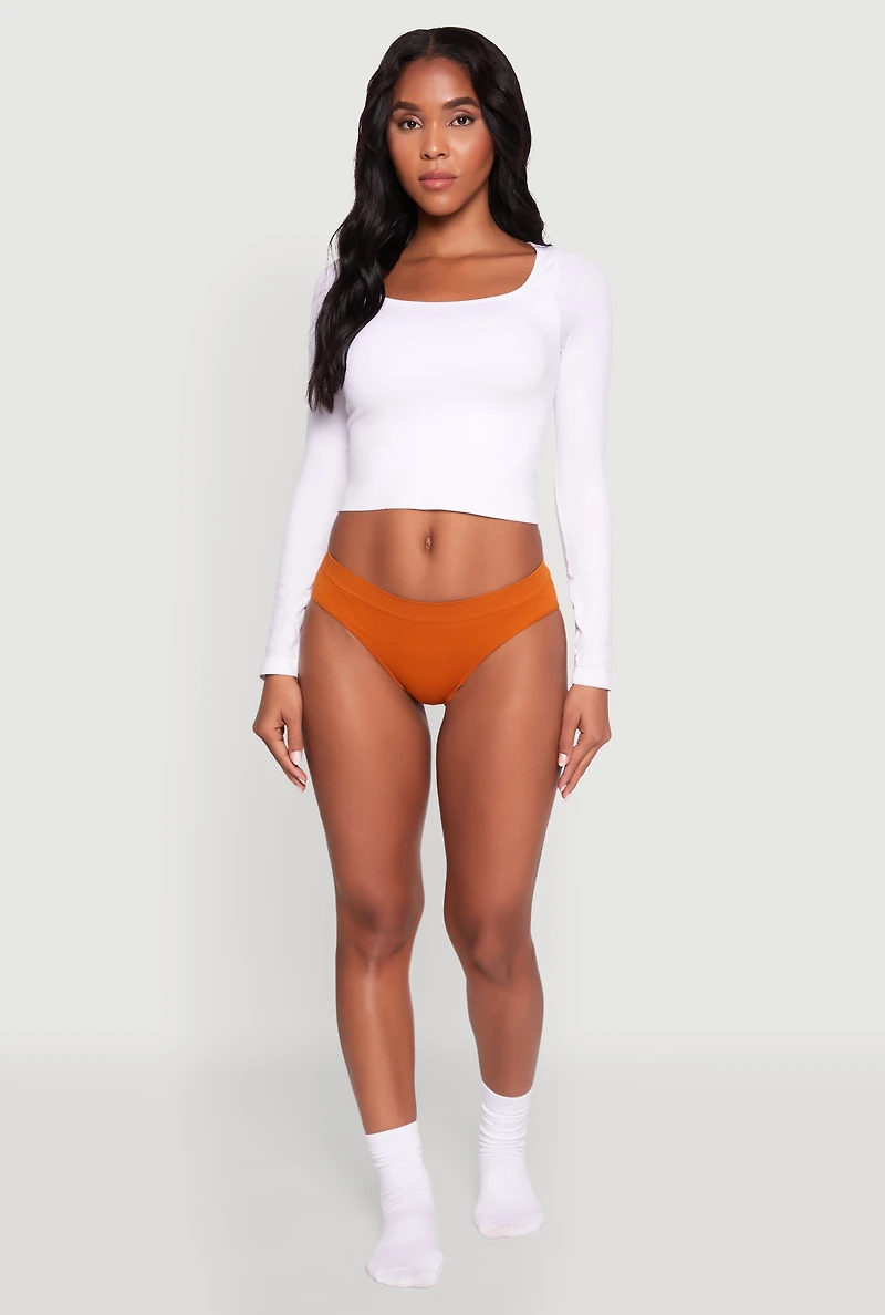 Womens Seamless Ribbed Knit Bikini Underwear, Orange,