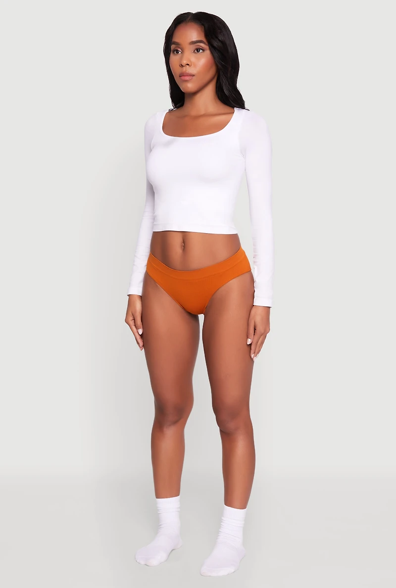 Womens Seamless Ribbed Knit Bikini Underwear, Orange,