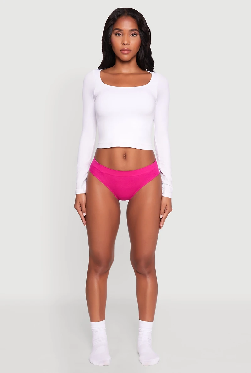 Womens Seamless Ribbed Knit Bikini Underwear, Pink, Size XL