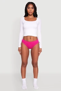 Womens Seamless Ribbed Knit Bikini Underwear, Pink, Size XL