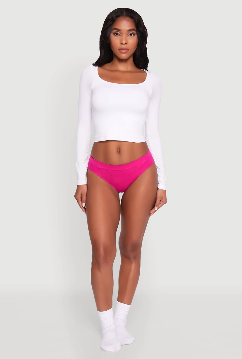 Womens Seamless Ribbed Knit Bikini Underwear, Pink, Size XL