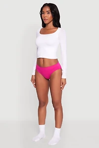 Womens Seamless Ribbed Knit Bikini Underwear, Pink, Size XL