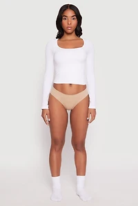 Womens Ribbed Knit Seamless Bikini Panty, Beige, Size XL