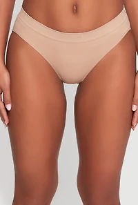 Womens Seamless Solid Rib Knit Bikini Panty, Khaki, Size XL