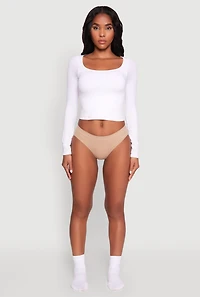 Womens Seamless Solid Rib Knit Bikini Panty, Khaki, Size XL