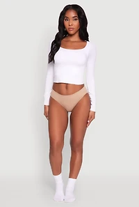Womens Seamless Solid Rib Knit Bikini Panty, Khaki, Size XL