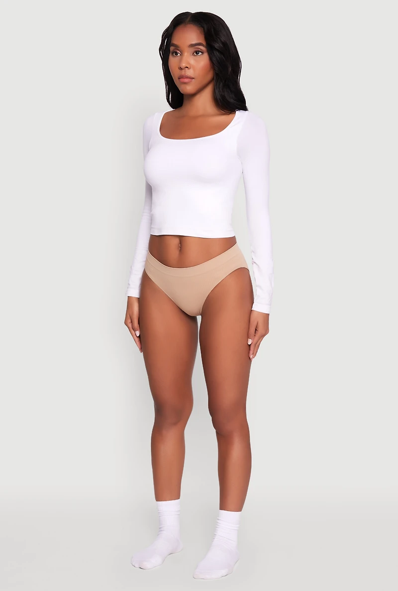 Womens Seamless Solid Rib Knit Bikini Panty, Khaki, Size XL