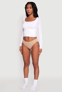 Womens Seamless Solid Rib Knit Bikini Panty, Khaki, Size XL