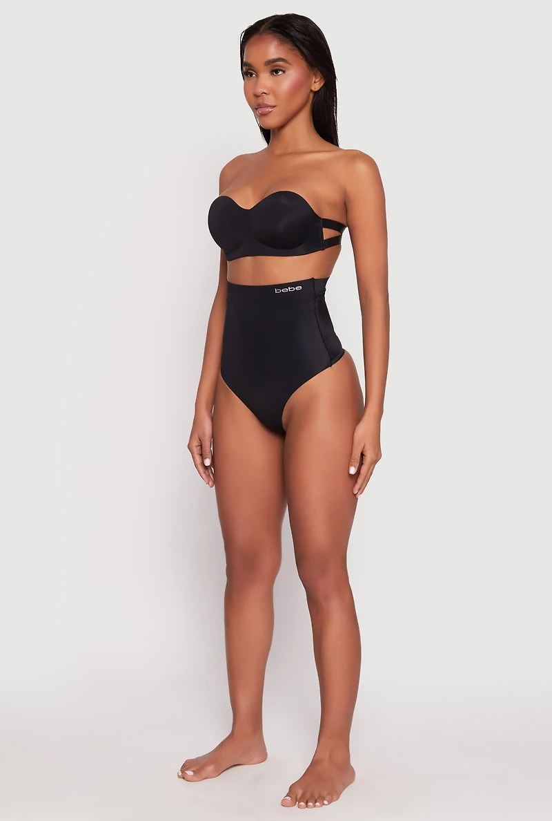 Womens Bebe Seamless Shapewear Thong, Black,