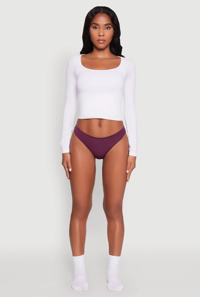 Womens Comfortable Solid Thong Panty, Purple, Size M