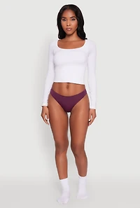 Womens Comfortable Solid Thong Panty, Purple, Size M