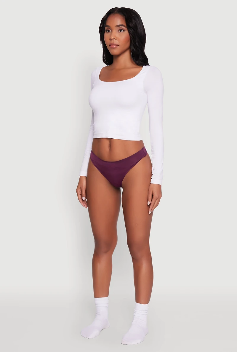 Womens Comfortable Solid Thong Panty, Purple, Size M