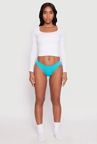 Womens Seamless Solid Rib Knit Thong, XL