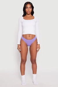 Womens Seamless Solid Rib Knit Thong, Purple, Size XL