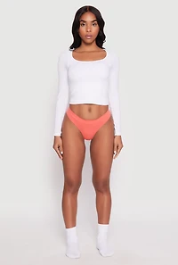 Seamless Solid Rib Knit Thong Panty