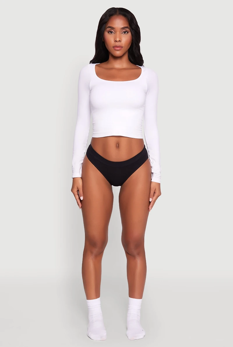 Seamless Ribbed Knit Solid Bikini Panty