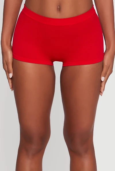 Womens Cheeky Seamless Boyshort Panty, Red,