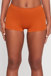 Womens Seamless Ribbed Knit Comfort Boyshort Panty, Orange, Size XL