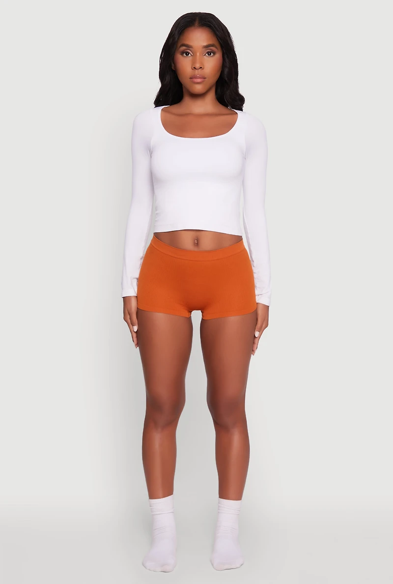Womens Seamless Ribbed Knit Comfort Boyshort Panty, Orange, Size XL