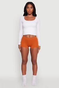 Womens Seamless Ribbed Knit Comfort Boyshort Panty, Orange, Size XL