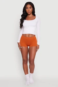 Womens Seamless Ribbed Knit Comfort Boyshort Panty, Orange, Size XL