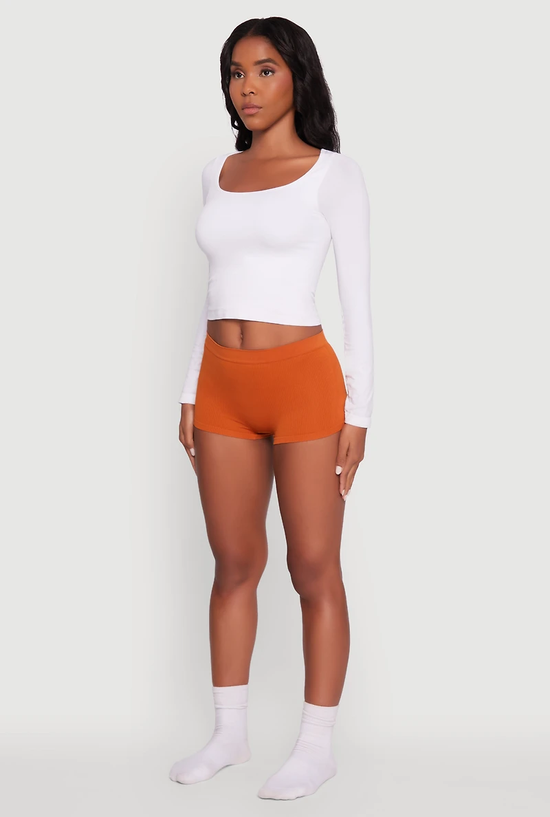 Womens Seamless Ribbed Knit Comfort Boyshort Panty, Orange, Size XL