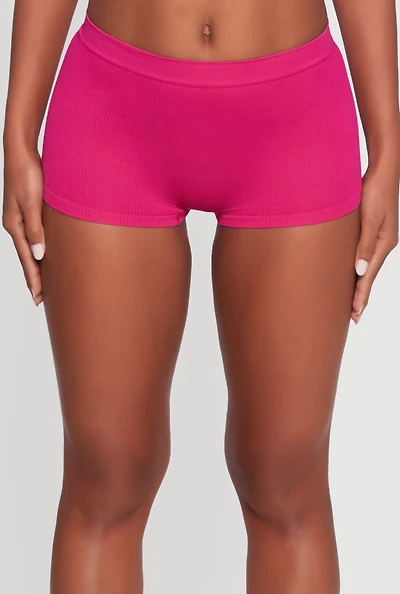 Womens Seamless Ribbed Knit Comfort Boyshort Panty, Pink,