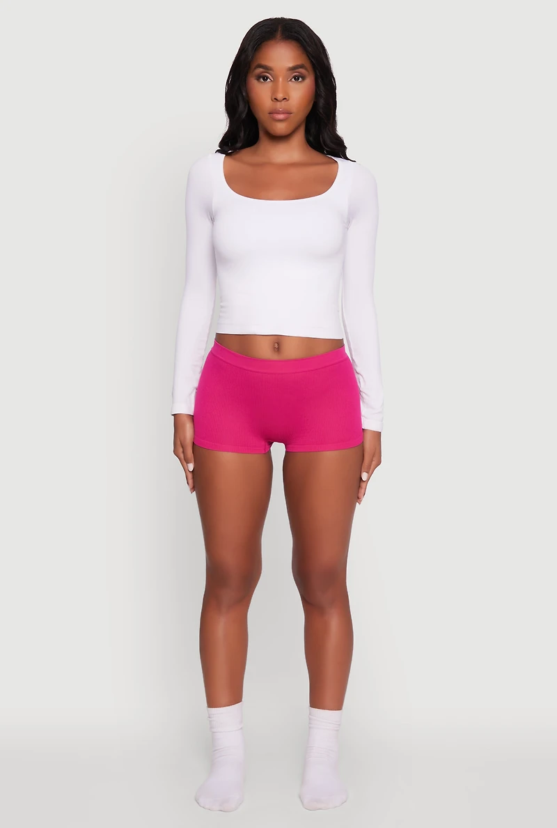 Womens Seamless Ribbed Knit Comfort Boyshort Panty, Pink,