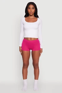 Womens Seamless Ribbed Knit Comfort Boyshort Panty, Pink,