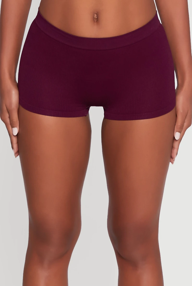 Womens Seamless Ribbed Knit Comfort Boyshort Panty, S
