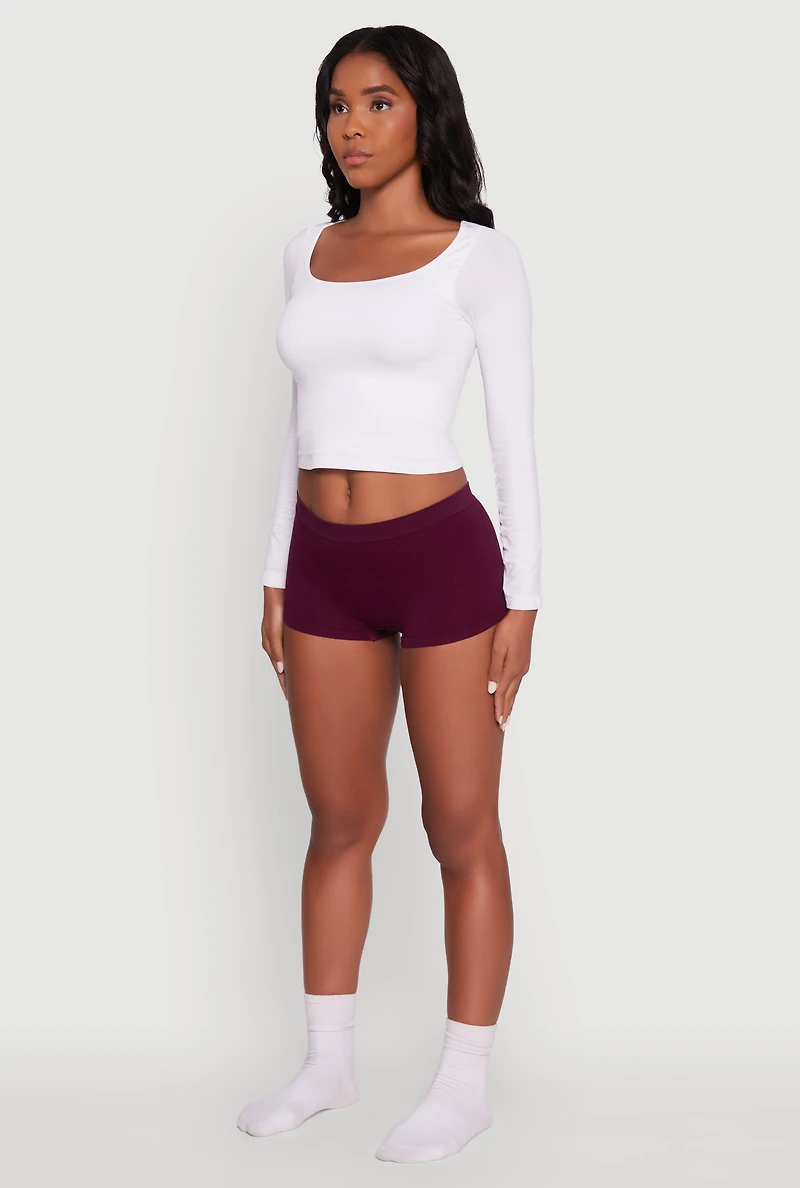 Womens Seamless Ribbed Knit Comfort Boyshort Panty, S
