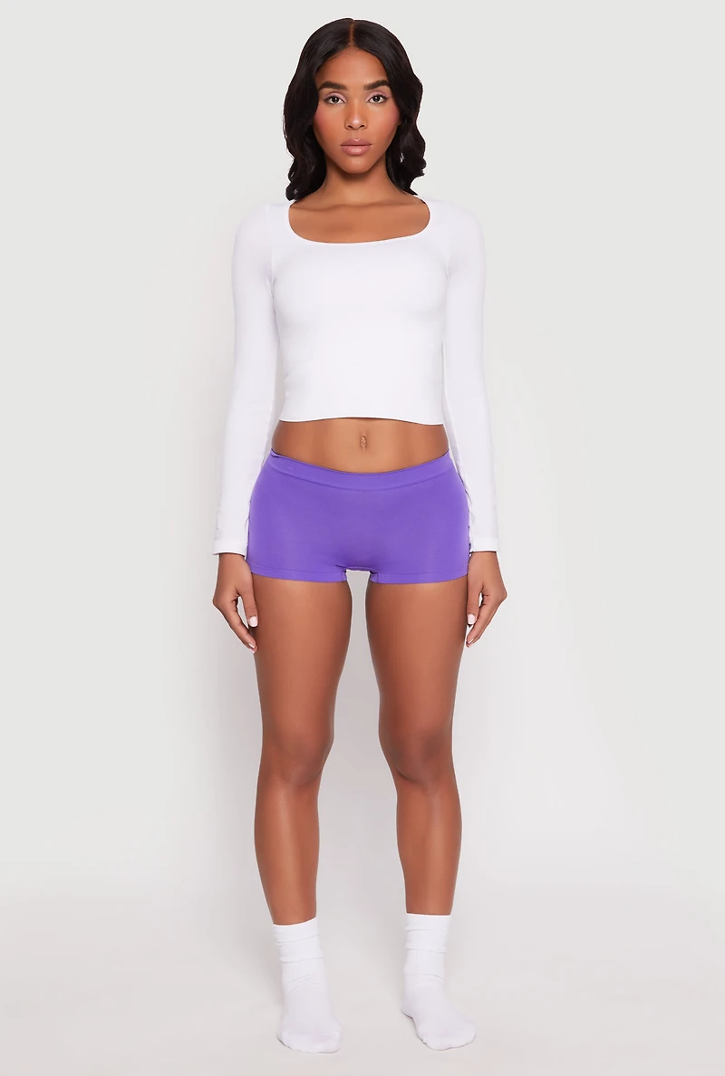 Womens Seamless Boyshort Panty, Purple, Size L