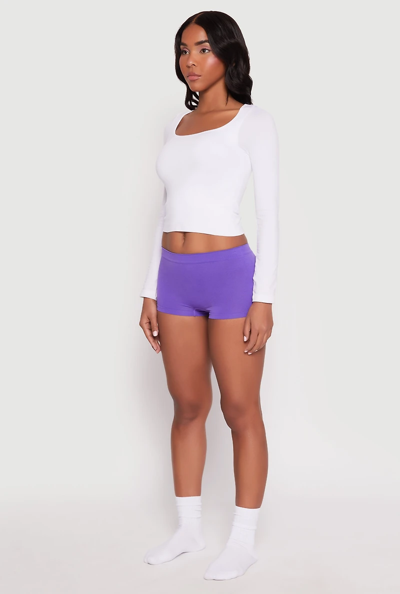 Womens Seamless Boyshort Panty, Purple, Size L