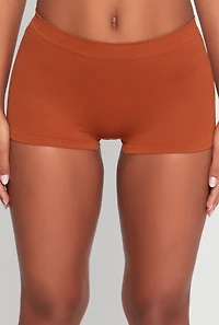 Womens Solid Seamless Boyshort Panty, Brown, Size S